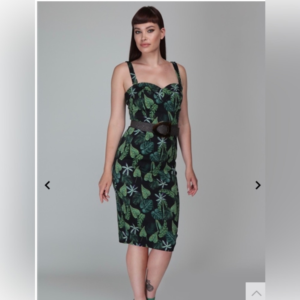 COLLECTIF Kiana Black Forest Pencil Dress Size S Pinup Rockabilly dress